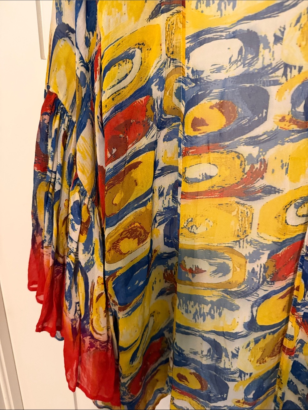 Shana Open-Front Abstract Art to Wear Print Kimono - Yellow Blue Red Resortwear - Picture 11 of 11